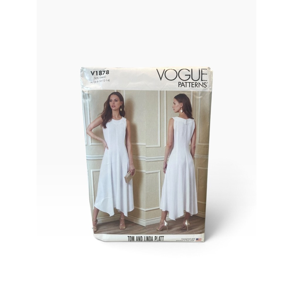 Vogue V1878 Dress A5 (6-8-10-12-14) Tom Linda Platt Sleeveless Hanky Hem